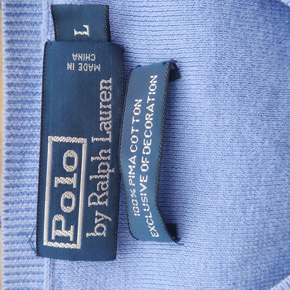 Polo Ralph Lauren V Neck Pima Cotton Pullover Sweater Powder Blue Classic Large - Picture 2 of 5